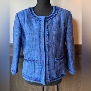 Katherine New York Elegant Blue Tweed beaded Blazer Large EUC